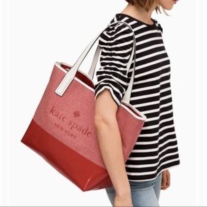 Kate Spade Tote Bag Beach Patent Ash Street Logo Designer Chili Red Canvas